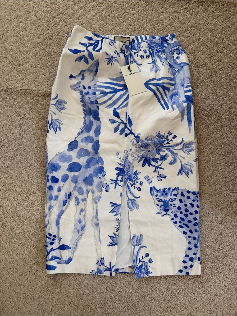 Tuckernuck White & Blue Animal Print Pencil Skirt NWT XS